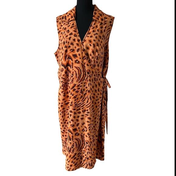 Street Fashion Dresses & Skirts - Street Fashion Women Leopard Print Wrap Dress 2X Sleeveless Belted Animal Print